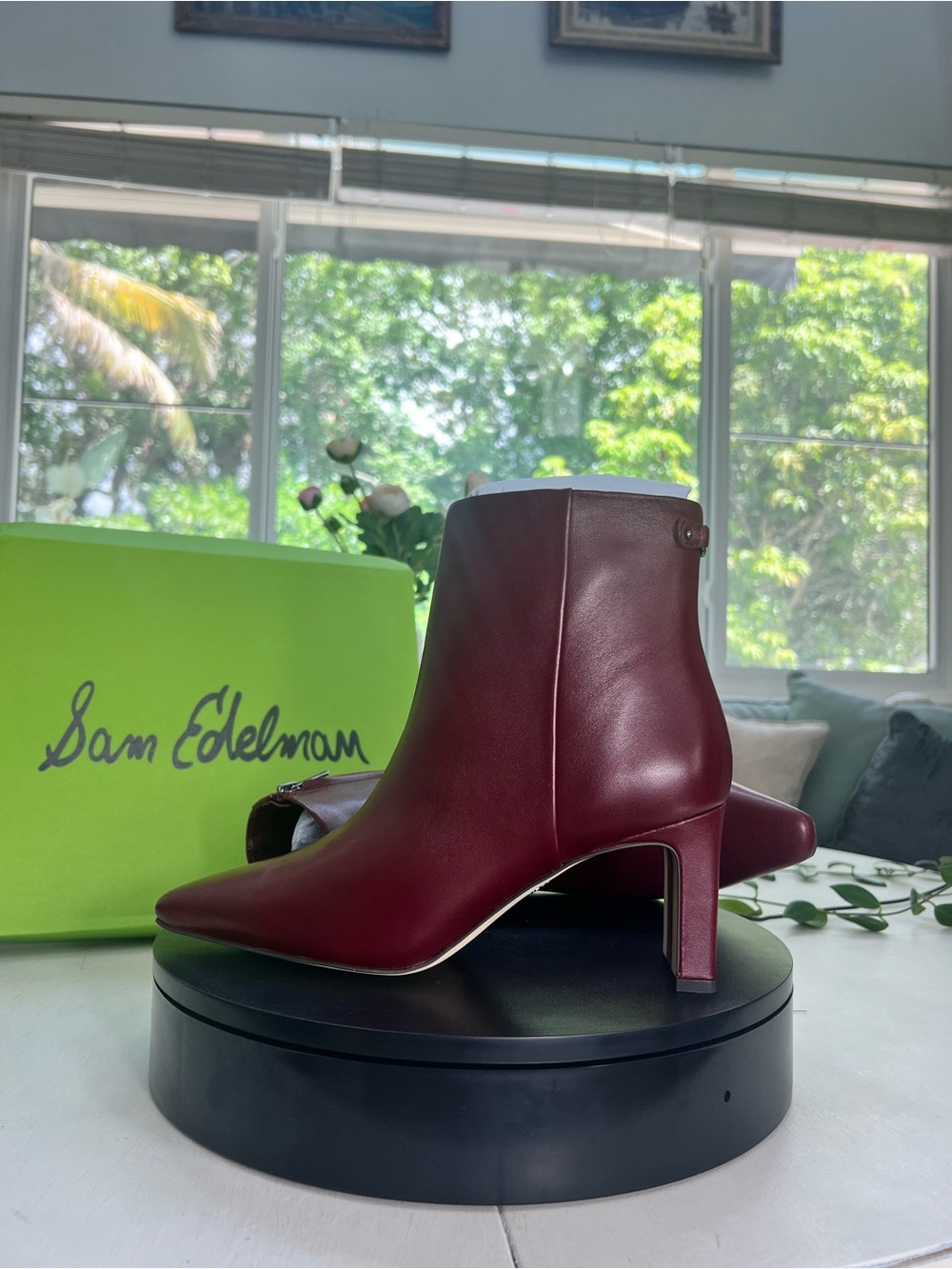 Sam Edelman Wine Leather Heeled Ankle Booties